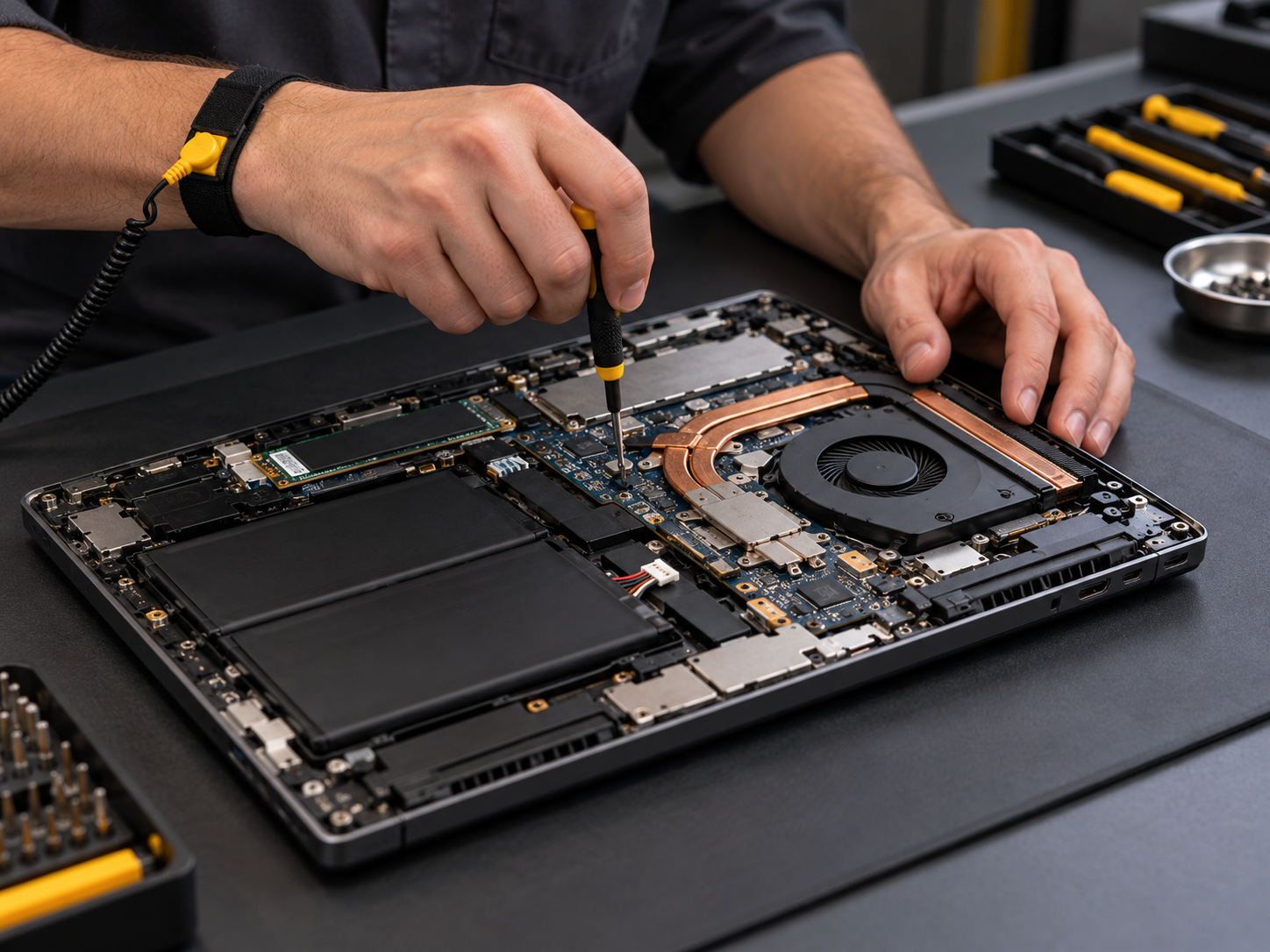 Revisión de componentes internos de una laptop